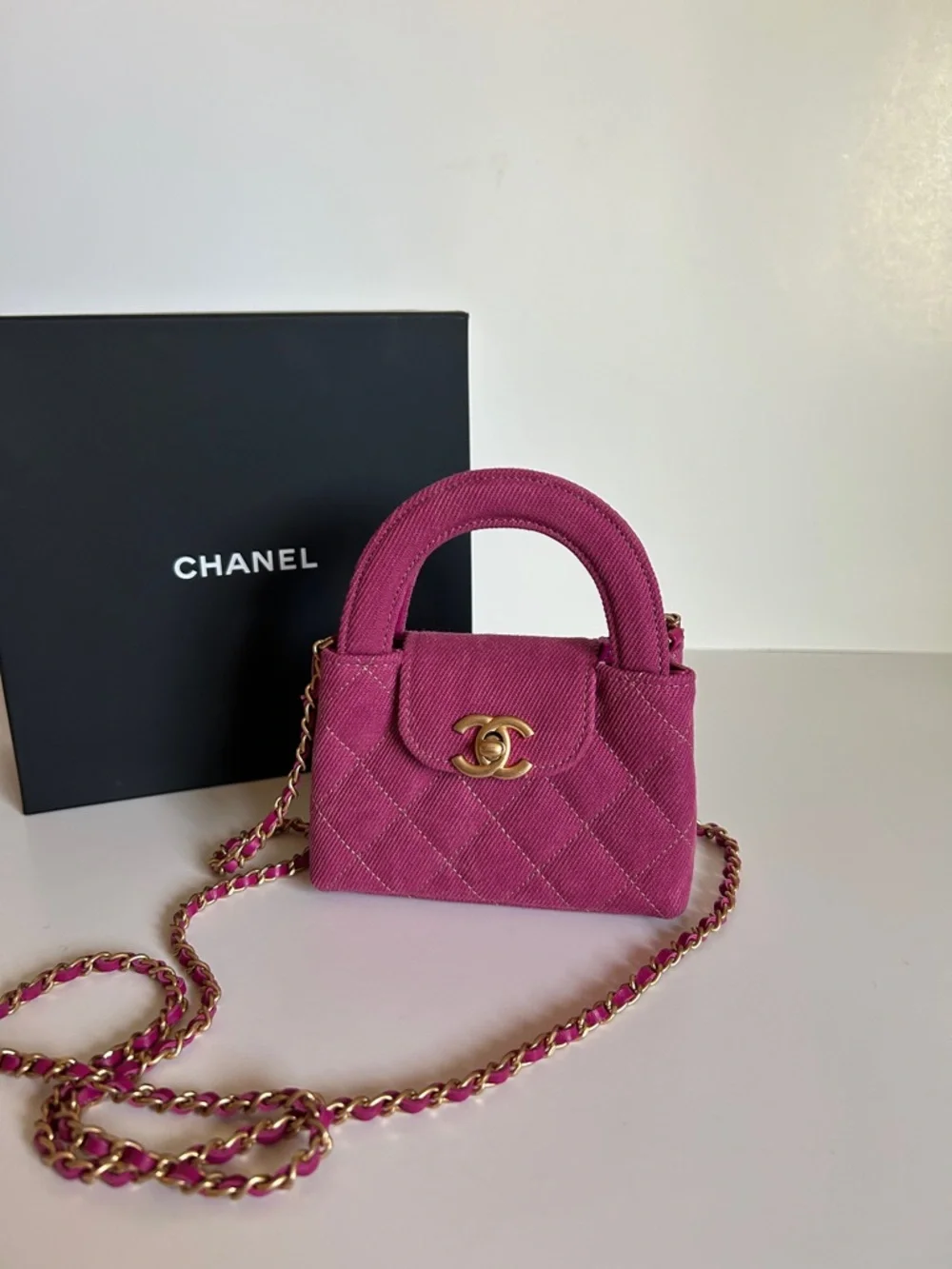 CHANEL Fuchsia DENIM NANO KELLY with Gold Hardware - Picture 2 of 5